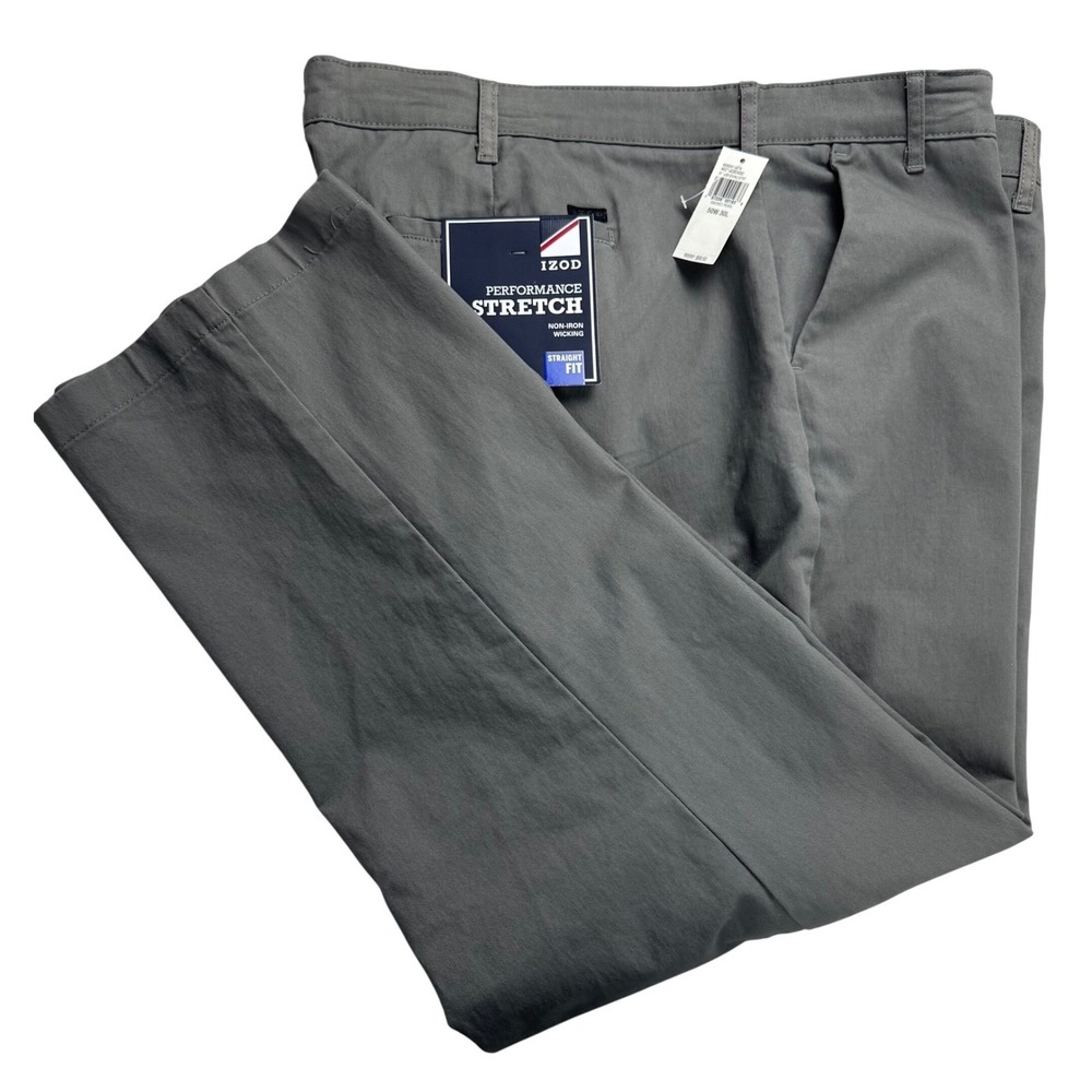 IZOD Mens Performance Stretch Straight Fit Chino Pants Smoked Pearl 50W 30L